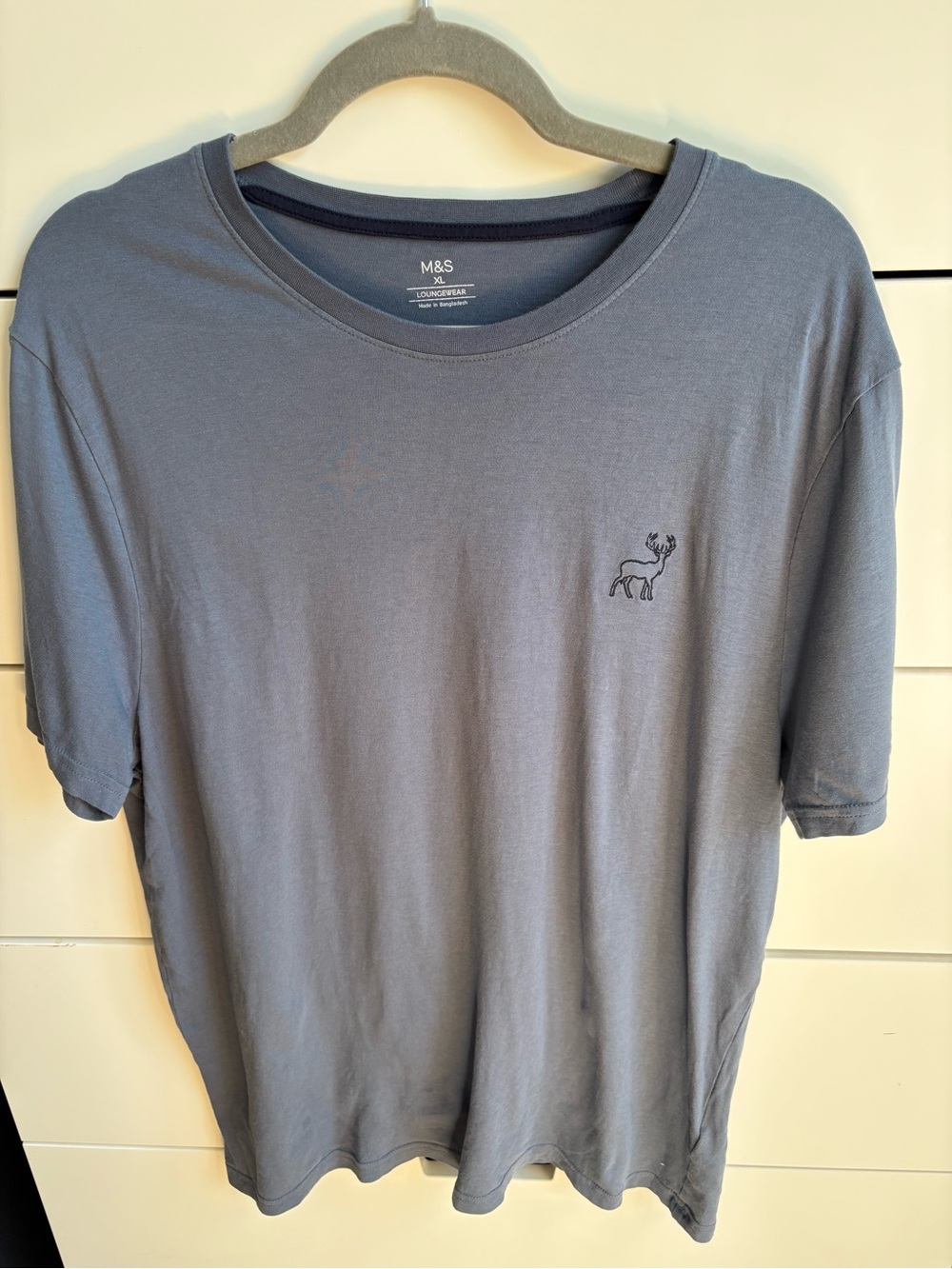 Men’s M&S UK Blue Crew Neck T-Shirt with Subtle Deer Logo